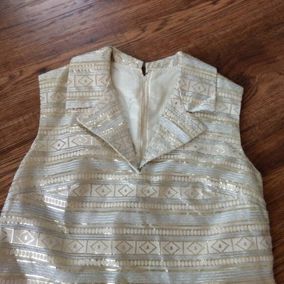 Vintage 60s 70s Metallic Gold Silver Dress 36" Bust 1920s Flapper Style - Picture 8 of 11